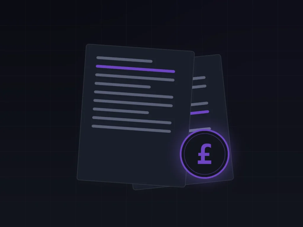 Illustration of reconstructed crypto transaction records and a pound coin for Birmingham crypto accounting