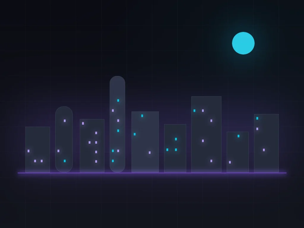 Stylised Birmingham skyline at night representing crypto consultancy in the West Midlands