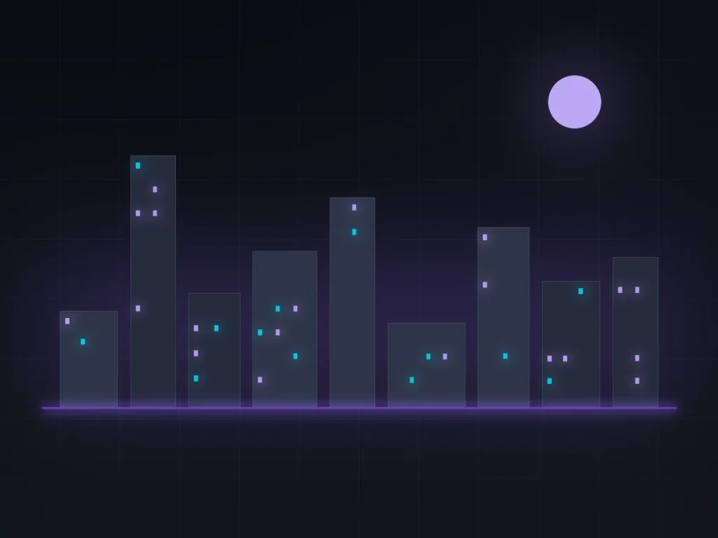 Stylised Manchester skyline at night representing crypto consultancy in the North West