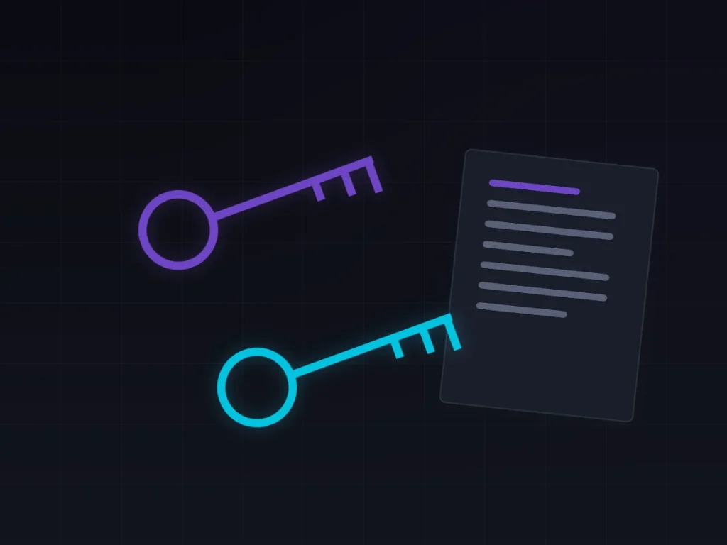 Illustration of two keys and estate documents representing crypto inheritance planning