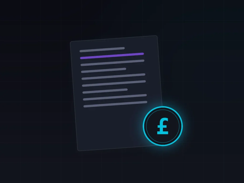 Illustration of an organised crypto tax record pack with a pound sterling coin