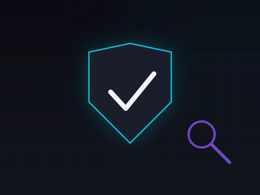 Illustration of a shield with a tick and a magnifying glass representing verification of legitimate crypto recovery companies